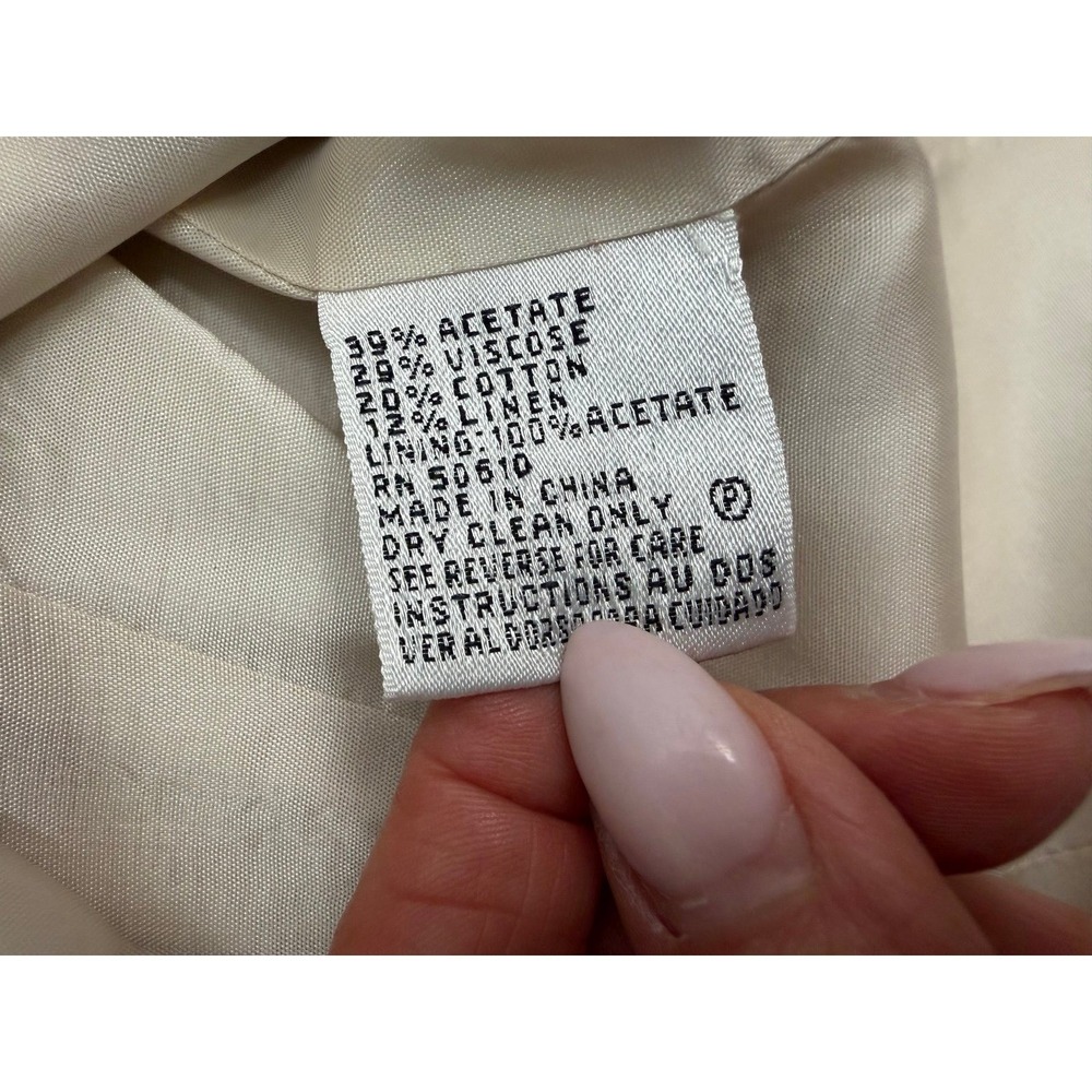 Albert Nipon Linen Blend Skirt Suit Beige Floral 2pc Set Size 6 - Picture 8 of 12